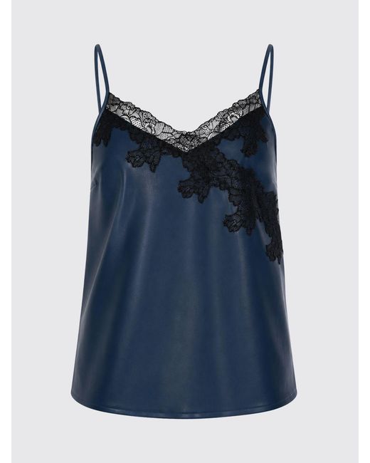 Patrizia Pepe Blue Evening Top With Lace Inserts And Thin Straps