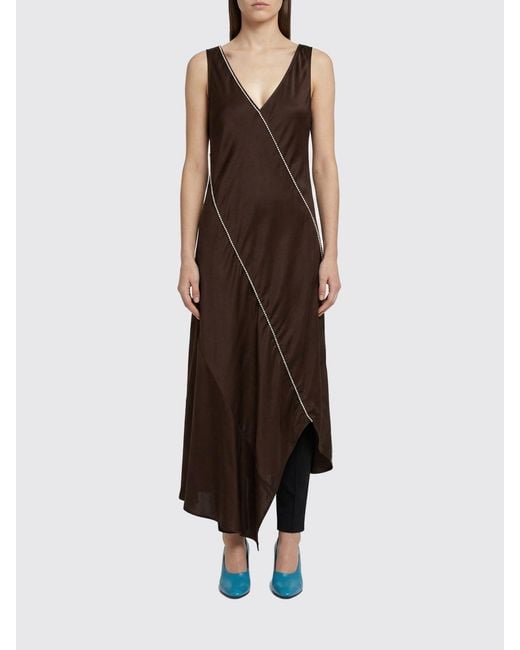 Jil Sander Brown Asymmetric Viscose Dress