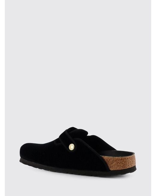Birkenstock Black Boston Big Buckle Velvet Mules
