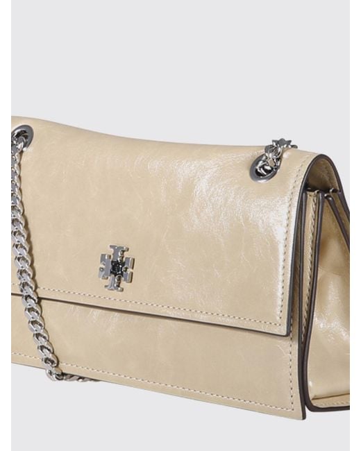 Tory Burch Natural Kira Turnlock Glossy Leather Bag