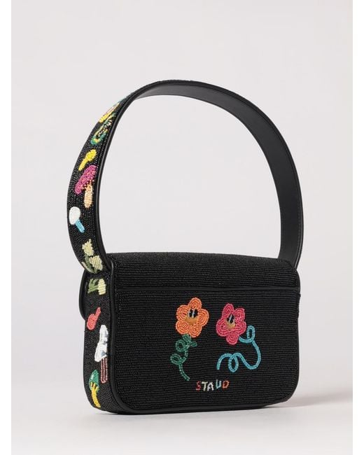Staud Black Tommy Satin Bag With Embroidered Beads