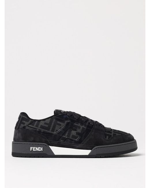 Fendi Black Match Suede And Cotton Blend Sneakers With Ff Jacquard Monogram for men