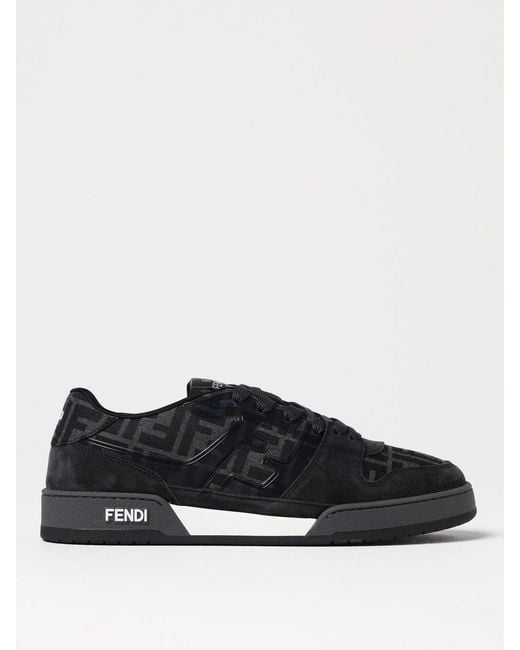 Fendi Black Match Suede And Cotton Blend Sneakers With Ff Jacquard Monogram for men