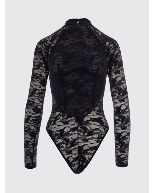 DIESEL Black Long-Sleeved Sheer Lace Mock Neck Top