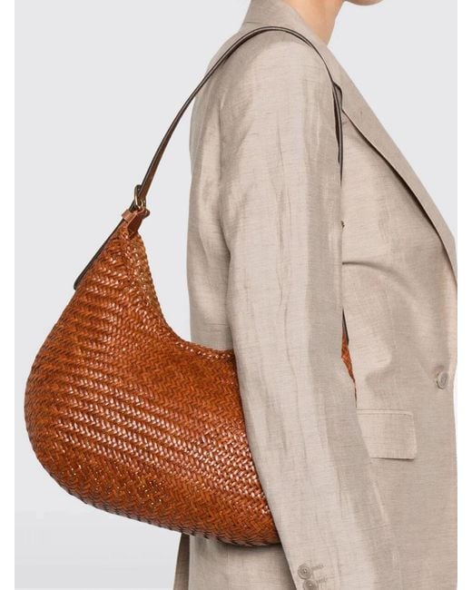 Dragon Diffusion Brown Mezza Luna Woven Leather Bag