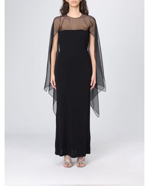 Alberta Ferretti Black Long-Sleeved Slim Fit Satin Long Evening Gown
