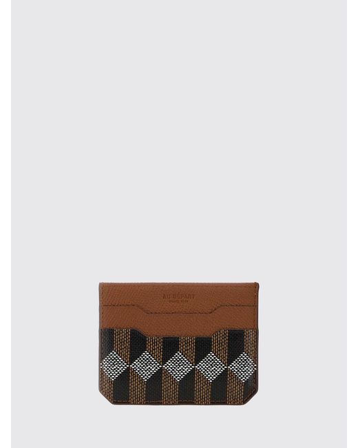 Au depart Paris White Printed Cotton And Leather Credit Card Holder