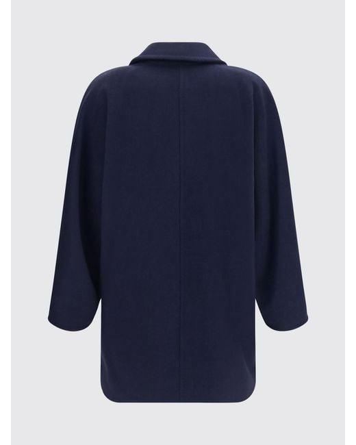 Max Mara Blue Double-Breasted Wool Caban Coat With Relaxed Fit And Lapel Collar
