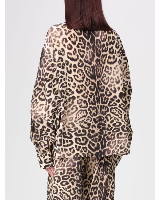 Ermanno Scervino Brown Animal Print Silk Shirt