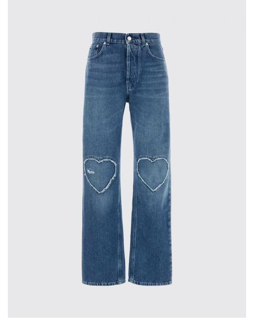 Moschino Blue Wide-Leg Denim Jeans With Applied Hearts