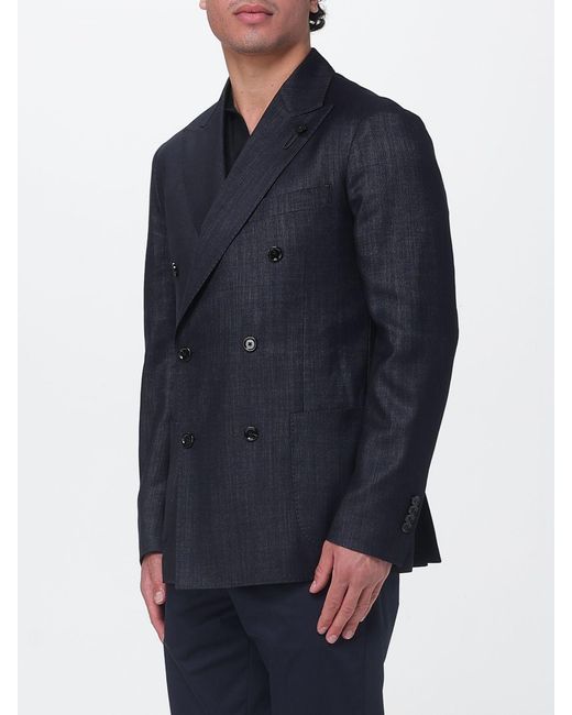 Lardini Blue Double-Breasted Wool Blend Blazer for men