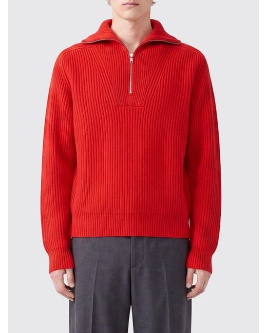 Jil Sander Red High Neck Half-Zip Jumper for men