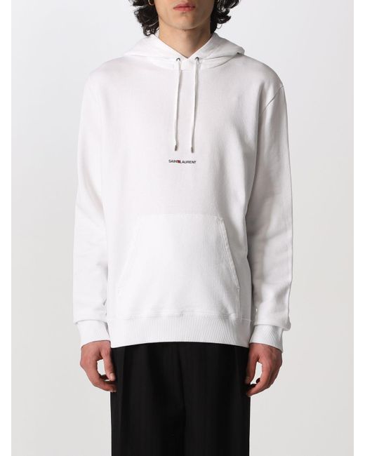 Felpa in cotone con logo da Uomo di Saint Laurent in Bianco | Lyst
