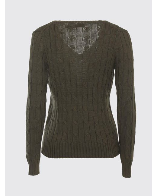 Ralph Lauren Green Cotton V-Neck Sweater With Traces