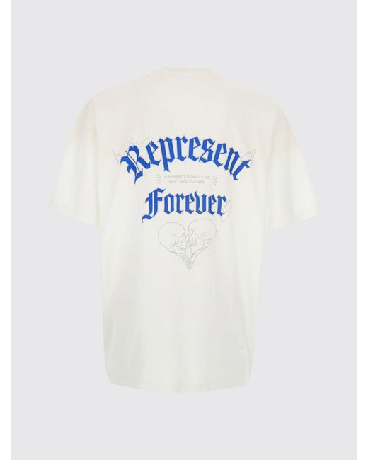 Represent White Cotton T-Shirt With Graphic Print And Contrast Logo for men