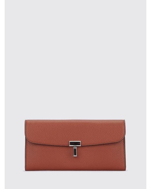 Totême Red T-Lock Grained Leather Wallet