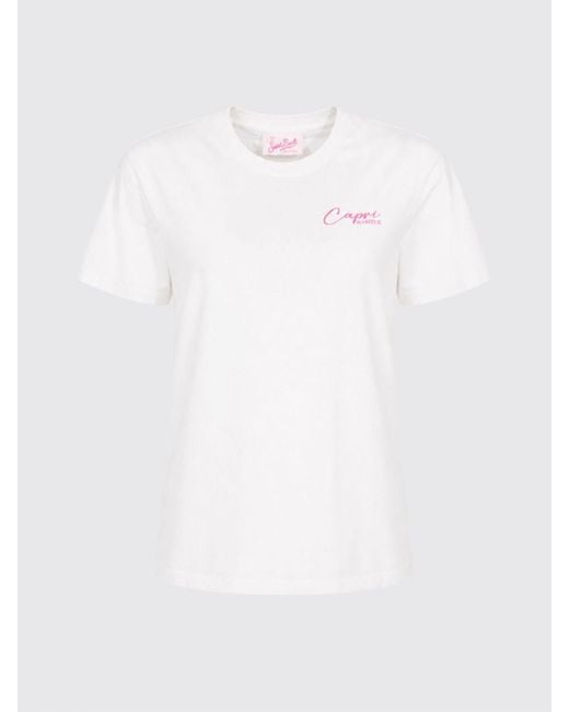 Mc2 Saint Barth White Crewneck Cotton T-Shirt With Graphic Print And Logo