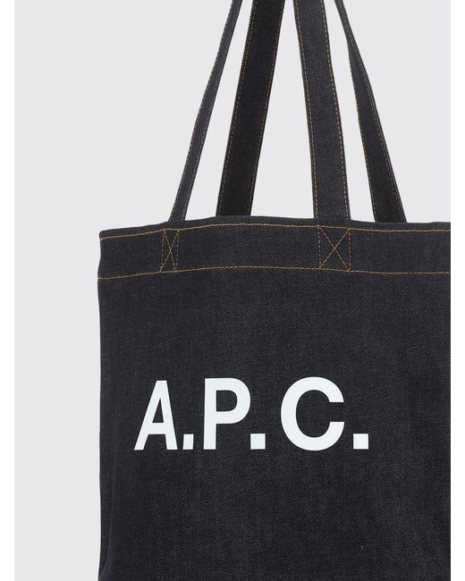 A.P.C. Black Cotton Denim Tote Bag With Logo for men