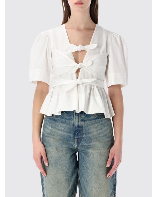Ganni White Organic Cotton Top With Bows
