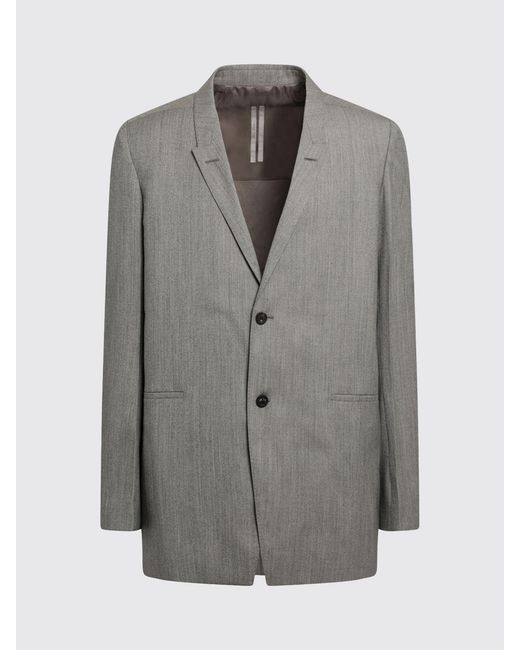 Rick Owens Gray Peak Lapel Single-Breasted Wool Blazer for men