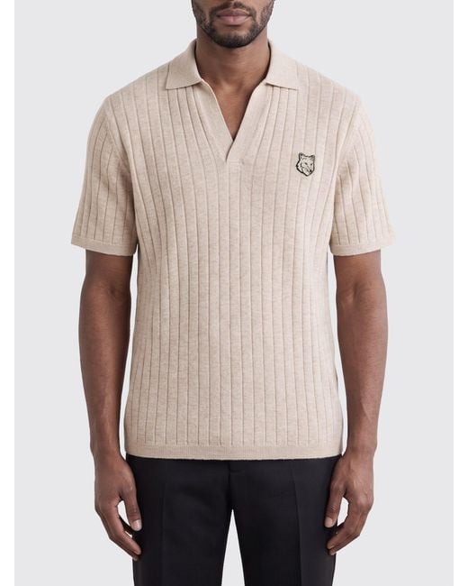 Maison Kitsuné Natural Maison Kitsun&Eacute Cotton And Linen Knit Polo Shirt With Logo for men