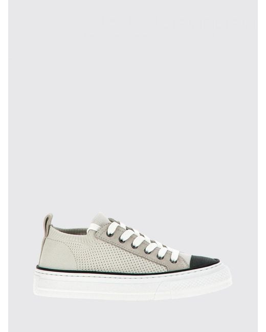 Brunello Cucinelli White Cotton Crochet Knit Sneakers With Monile