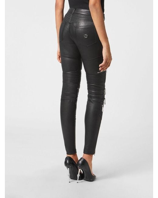 Philipp Plein Black Skinny Fit Leather Pants With Zips