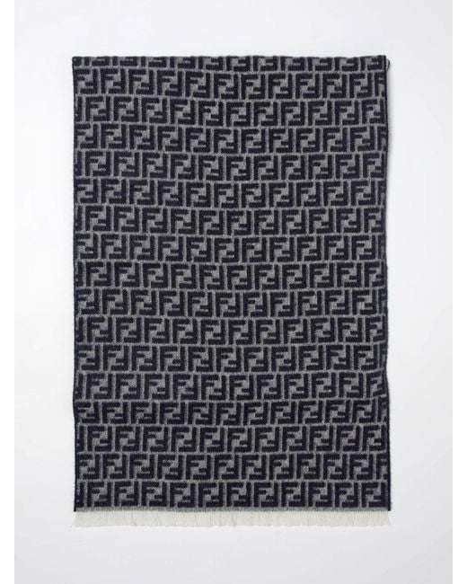 Fendi Black Wool Scarf With Ff Jacquard Monogram for men