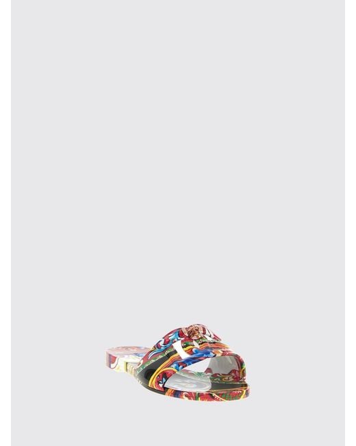 Dolce & Gabbana White Dolce &Amp Gabbana Sicilian Cart Print Rubber Slides With Dg Logo