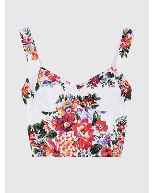 Dolce & Gabbana Red Dolce &Amp Gabbana Floral Print Cotton Bustier Top