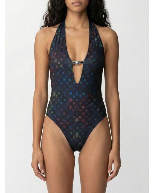 Casablanca Blue Stretch Polyester One-Piece Swimsuit