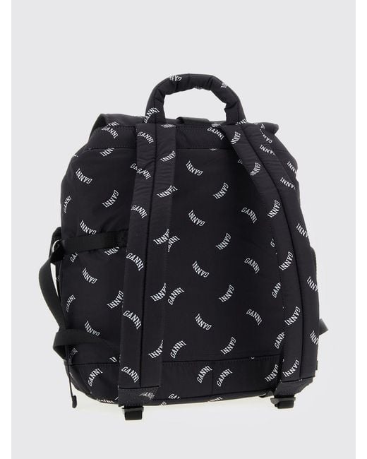 Ganni Black Re-Tech Recycled Nylon Backpack With All-Over Logo