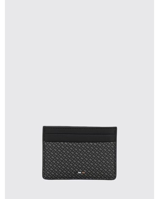Boss White Monogram Pattern Leather Card Holder With Four Slots for men