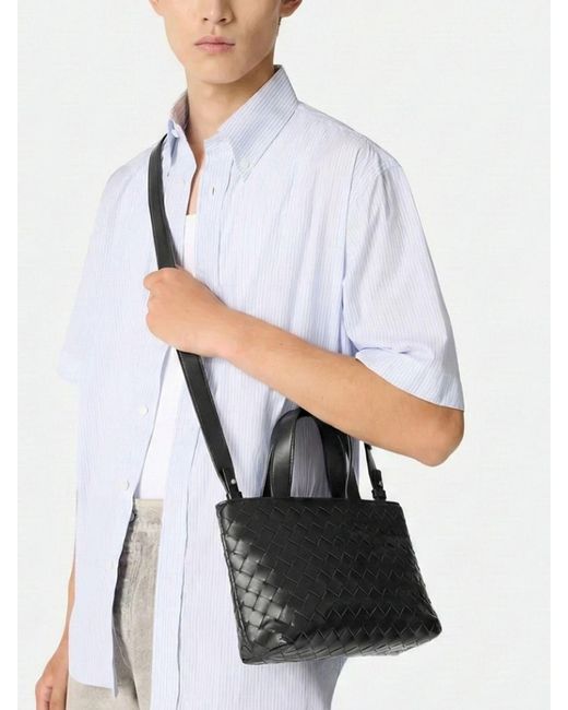 Bottega Veneta Black Mini Woven Leather Tote Bag for men