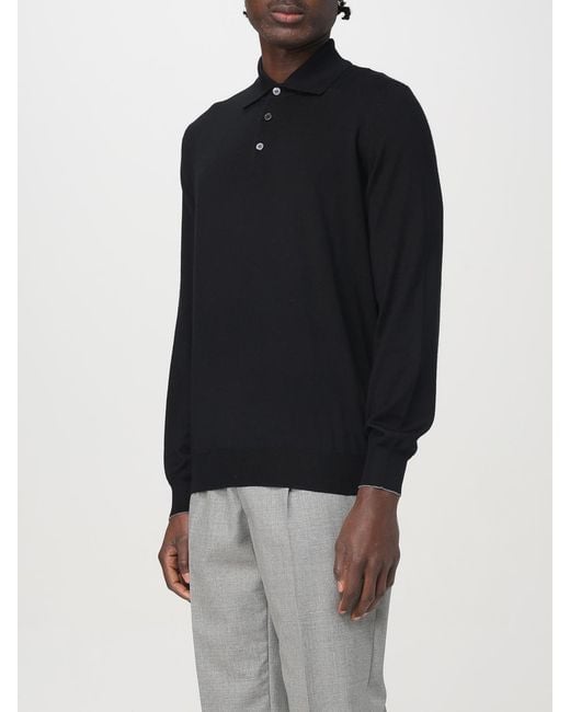 Brunello Cucinelli Black Basic Long-Sleeved Polo Shirt for men
