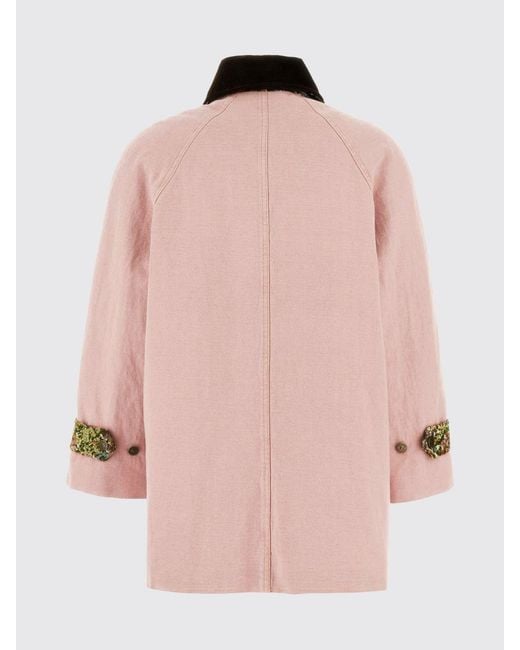 Valentino Garavani Pink Denim Jacket With Velvet Collar And Floral Details