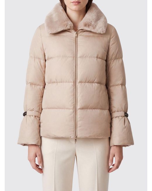 Herno Natural Quilted Ultra-Light Nylon Down Jacket With Fur Collar