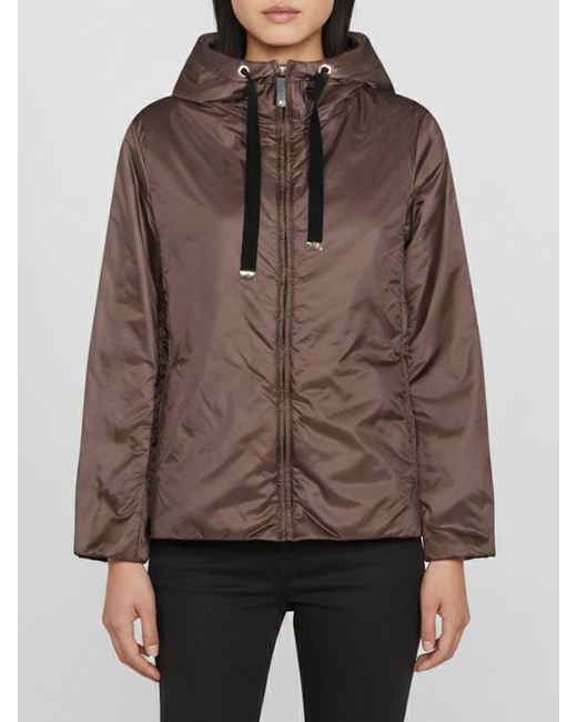 Max Mara Brown Greenh Hooded Nylon Raincoat