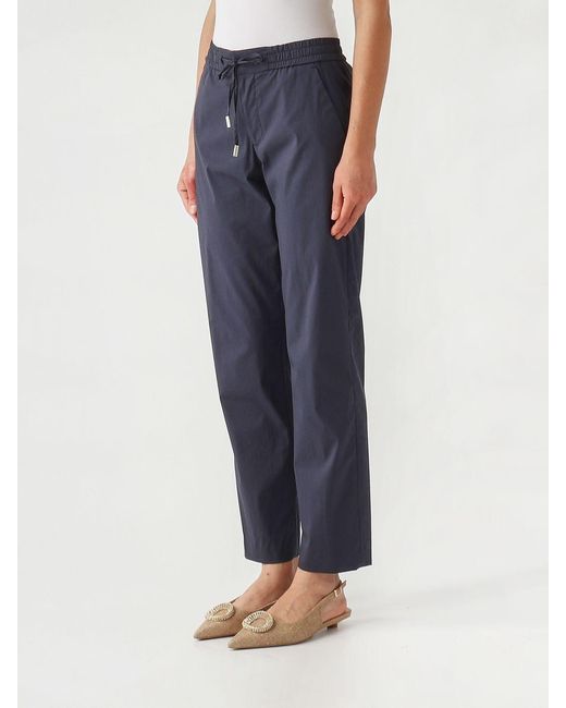 PT Torino Blue Stretch Cotton Blend Cropped Trousers