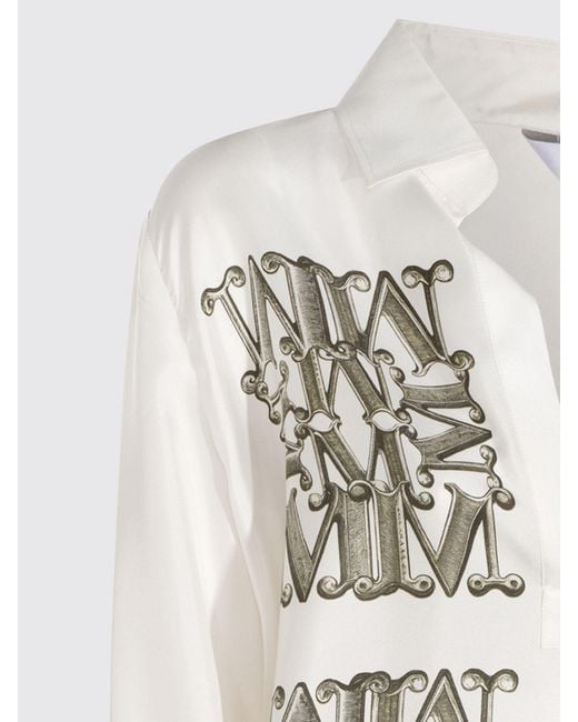 Max Mara White Monogram Print Silk Shirt With Classic Collar