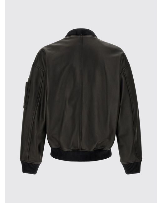 DSquared² Black Smooth Leather Bomber Jacket With Dropped Shoulders for men