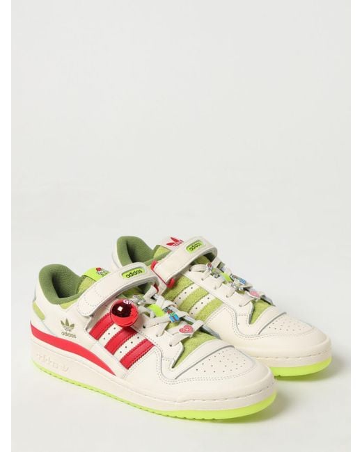 Adidas Originals White Forum Low The Grinch Sneakers In Leather And Shearling for men