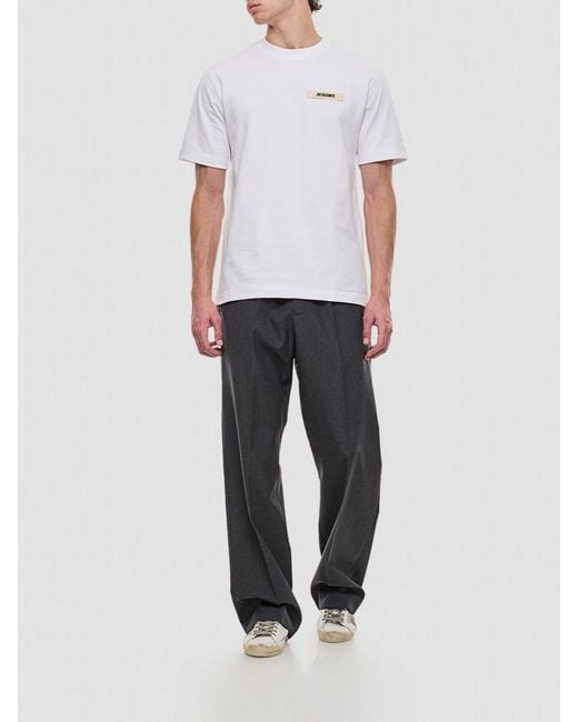Jacquemus White Contrast Appliqué Logo Cotton Crew-Neck T-Shirt for men