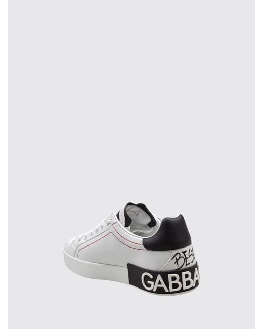 Dolce & Gabbana White Dolce &Amp Gabbana Portofino Calfskin Sneakers With Patches And Jewelled Detailing for men