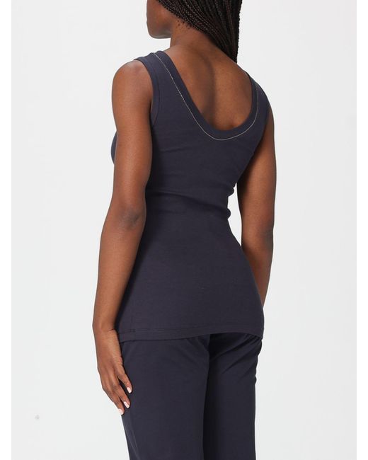 Brunello Cucinelli Blue Stretch Cotton Tank Top With Monile
