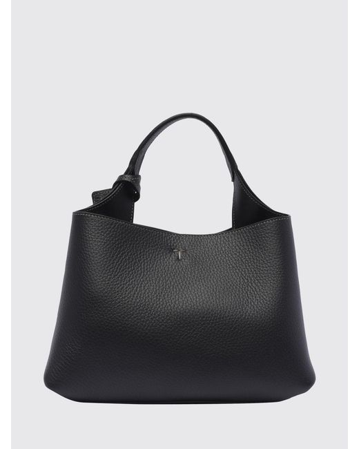 Tod's Black Grained Leather Handbag With Removable Strap And Charm