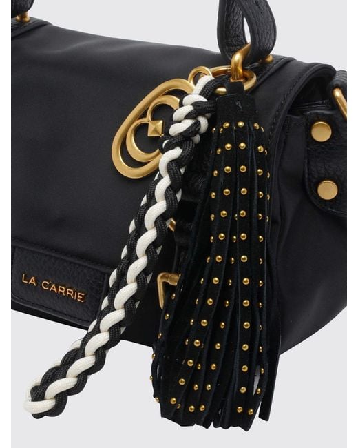 La Carrie Black Atena Nylon Mini Shoulder Bag With Leather Handle