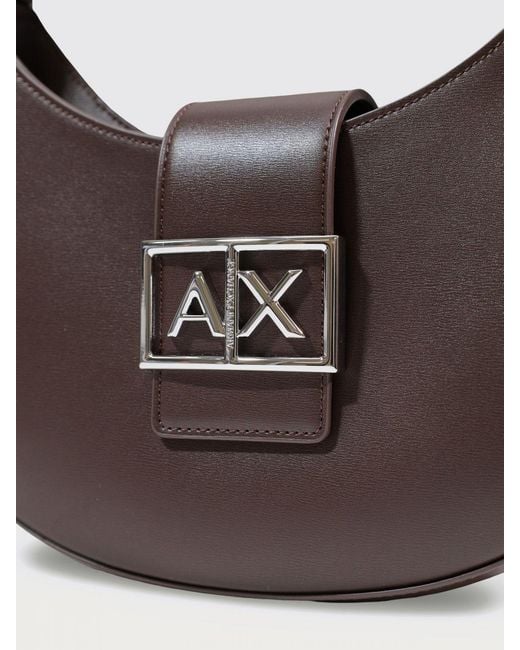 ARMANI EXCHANGE Brown Hobo Shoulder Bag With Metal Logo
