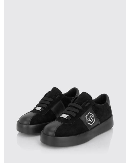 Philipp Plein Black Monogram Suede Low-Top Trainers With Hexagon Logo for men
