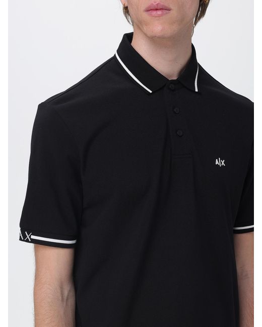 ARMANI EXCHANGE Black Piquet Cotton Polo Shirt With Logo for men